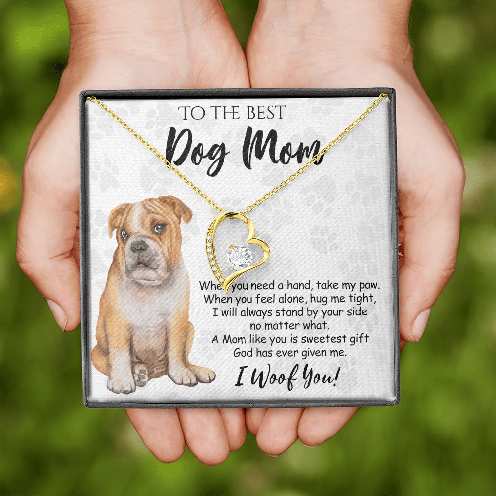 To The Best BullDog Mom Knot Necklace Mother's Day Gift , I Woof You Gift Card, Message Card Jewelry For Dog Lovers, Necklace For Mom Forever Love Necklace