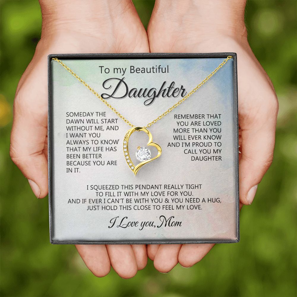Jewelry Pendant Present for Daughter, To My Daughter Gift Necklace from Mom, Mother Daughter Gift Ideas, Birthday Christmas Gift Graduation Gifts for Daughters, Mother and Daughter Necklace 14 Forever Love Necklace