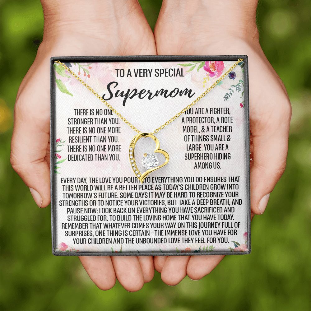 To Supermom Mom Necklace Gift for Single Mother Necklace Holiday, Christmas, Birthday Present for Single Mother, Super Mom, Mother's Day Gift Mom Jewelry for Women 301 Forever Love Necklace