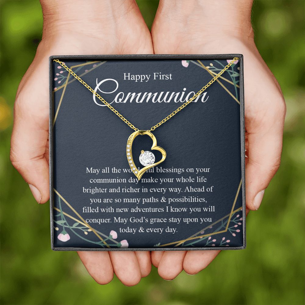 Interlocking Hearts Necklace, For First Communion Gift First Holy Communion Congrats Graduation Pendants Gift For Daughter, Granddaughter, Niece, Sister Forever Love Necklace