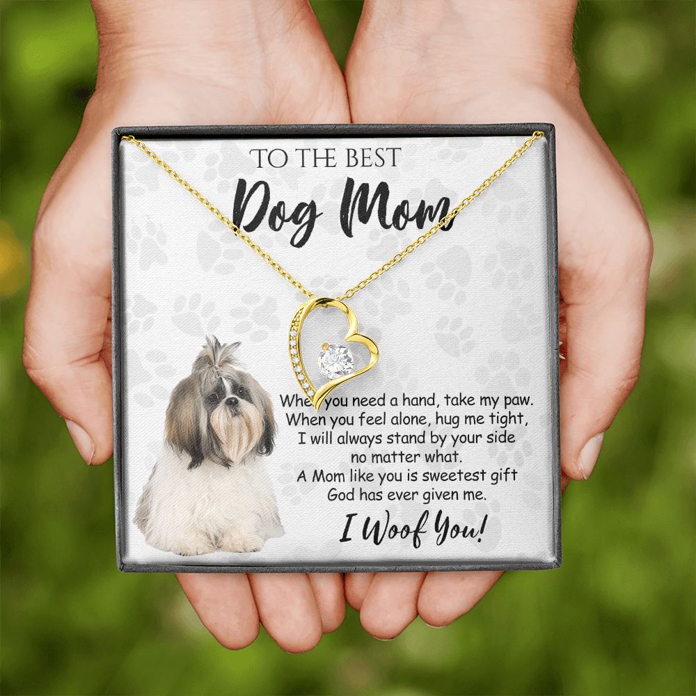 To The Best Shih Tzu Dog Mom Knot Necklace Mother's Day Gift , I Woof You Quote Gift Card, Message Card Jewelry For Dog Lovers, Necklace For Mom Forever Love Necklace