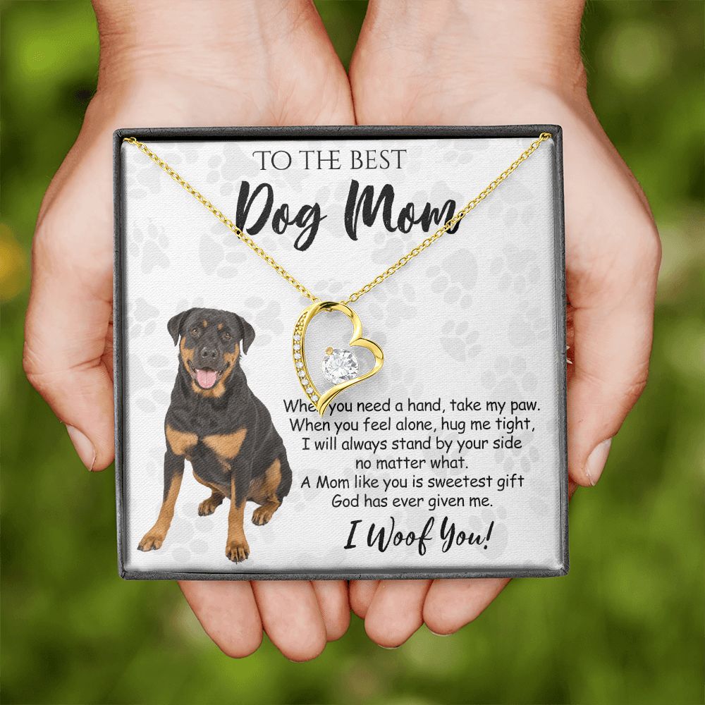 To The Best Rottweiler Dog Mom Knot Necklace Mother's Day Gift , I Woof You Quote Gift Card, Message Card Jewelry For Dog Lovers, Necklace For Mom Forever Love Necklace