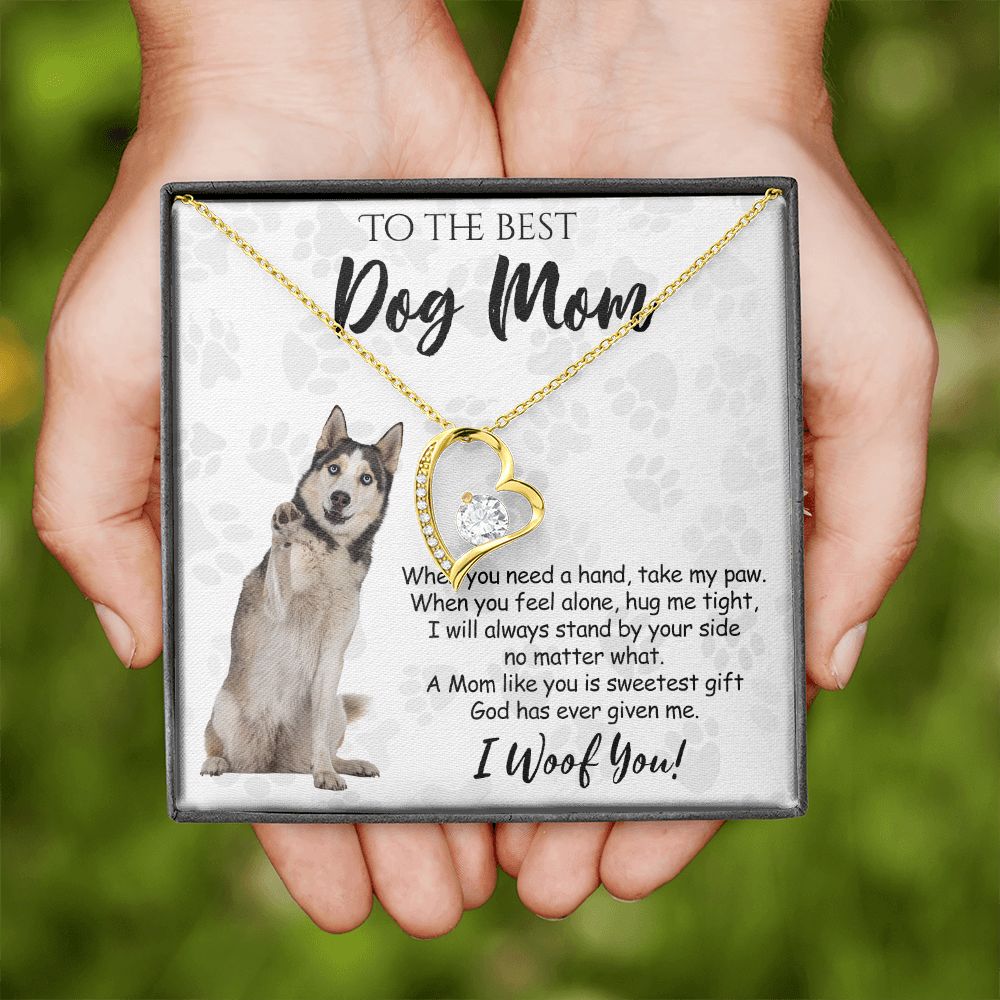 To The Best Husky Dog Mom Knot Necklace Mother's Day Gift , I Woof You Quote Gift Card, Message Card Jewelry For Dog Lovers, Necklace For Mom Forever Love Necklace
