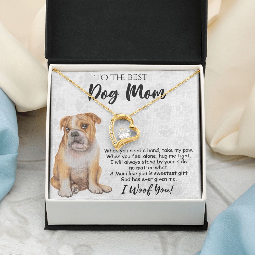 To The Best BullDog Mom Knot Necklace Mother's Day Gift , I Woof You Gift Card, Message Card Jewelry For Dog Lovers, Necklace For Mom Forever Love Necklace