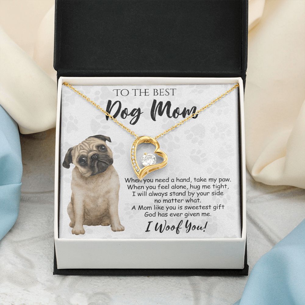 To The Best Pug Dog Mom Knot Necklace Mother's Day Gift , I Woof You Quote Gift Card, Message Card Jewelry For Dog Lovers, Necklace For Mom Forever Love Necklace