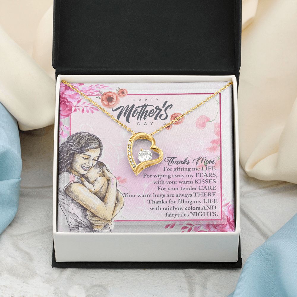 To My Mom, Mother Necklace Pendant Gift From Daughter Or Son Thanks Mom For Gifting Me Life With Message Card Gift For Mom Forever Love Necklace