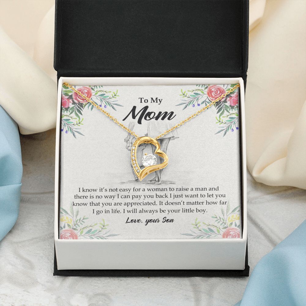 To My Mom Necklace Pendant Gift From Son And Happy Mother's Day Gift For Mom Birthday, Anniversary Your Little Boy Forever Love Necklace