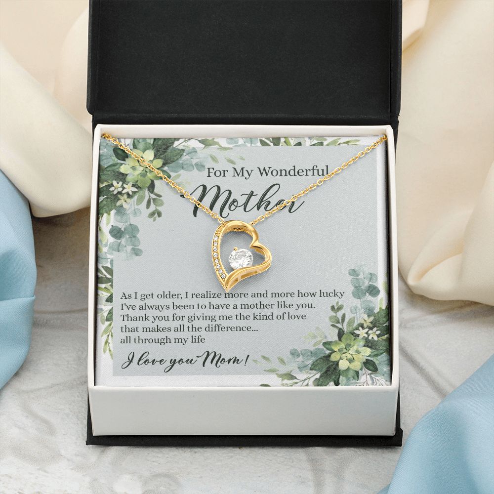 To My Wonderful Mother Necklace Message Card, Gift Box for Mom Birthday Gift From Daughter Mothers Day Necklace for Mom Gift From Daughter Mom Gifts For Mom Thank You Gift For Mom Forever Love Necklace