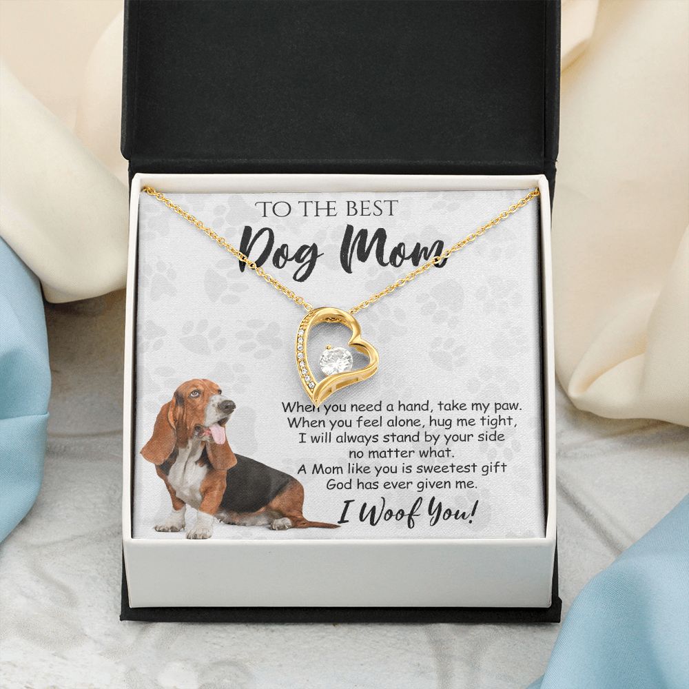 To The Best Basset Hound Dog Mom Knot Necklace Mother's Day Gift , I Woof You Quote Gift Card, Message Card Jewelry For Dog Lovers, Necklace For Mom Forever Love Necklace