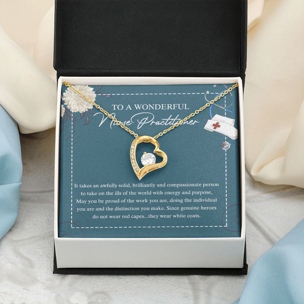 To My Nurse Practitioner Necklace with Box Message Card, Gift For Nurse Jewelry Congrats Graduation Pendants Gift For Daughter, Granddaughter, Niece, Sister Forever Love Necklace