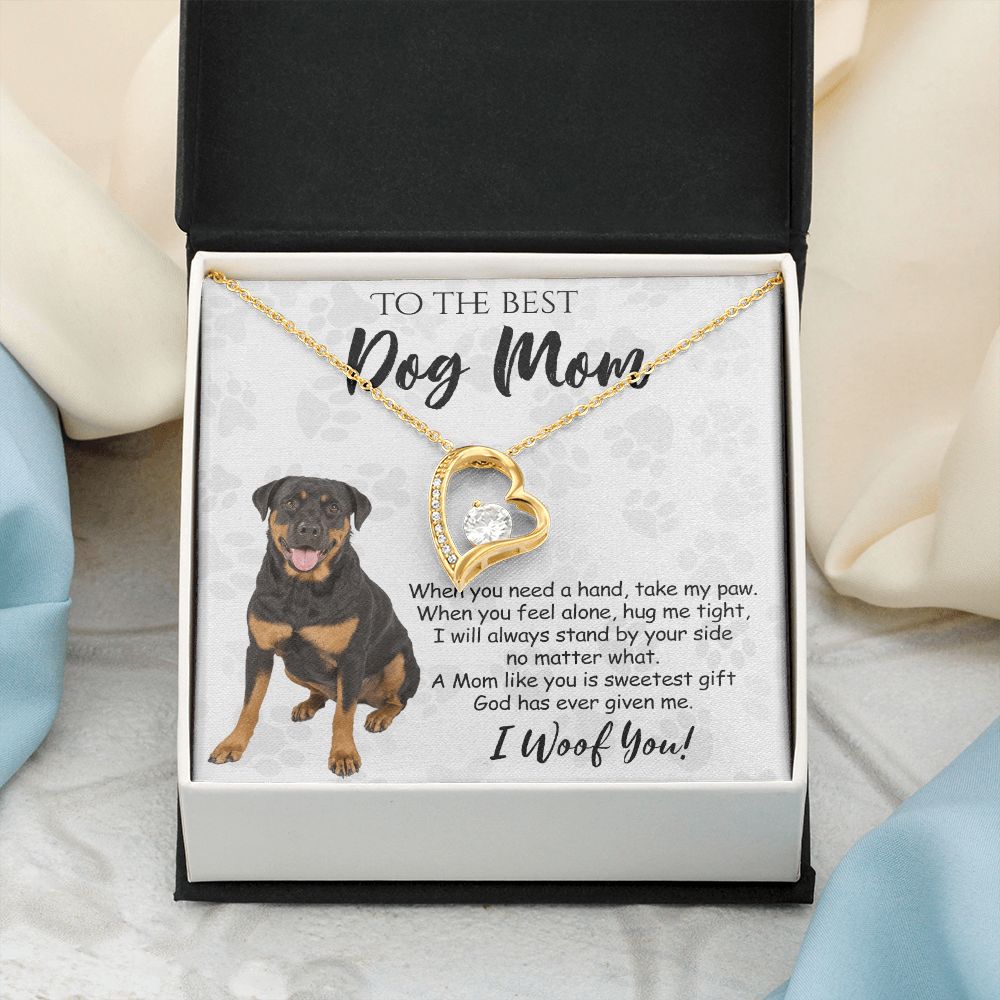 To The Best Rottweiler Dog Mom Knot Necklace Mother's Day Gift , I Woof You Quote Gift Card, Message Card Jewelry For Dog Lovers, Necklace For Mom Forever Love Necklace