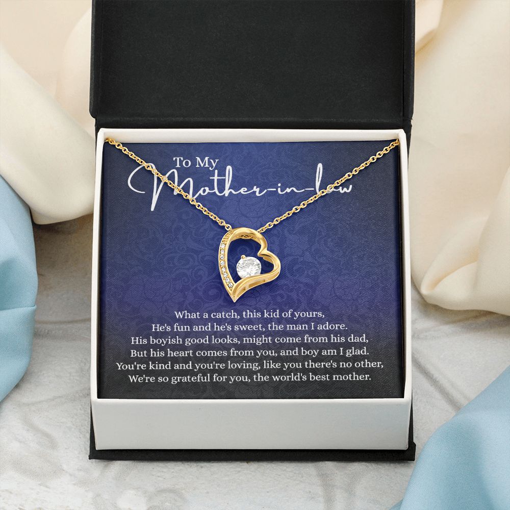 To My Mother in Law Necklace, Gift for Mother in Law Jewelry Box, Gift Card, Necklace for Mother in Law Jewelry Gift to My Mother-in-law on Wedding Day Mother's day gift for Mother in Law Forever Love Necklace