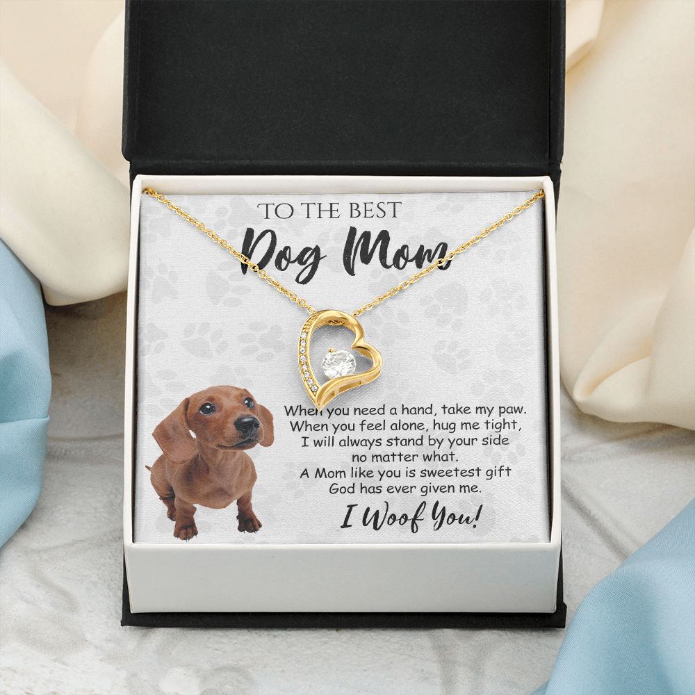 To The Best Dachshund Dog Mom Knot Necklace Mother's Day Gift , I Woof You Quote Gift Card, Message Card Jewelry For Dog Lovers, Necklace For Mom Forever Love Necklace