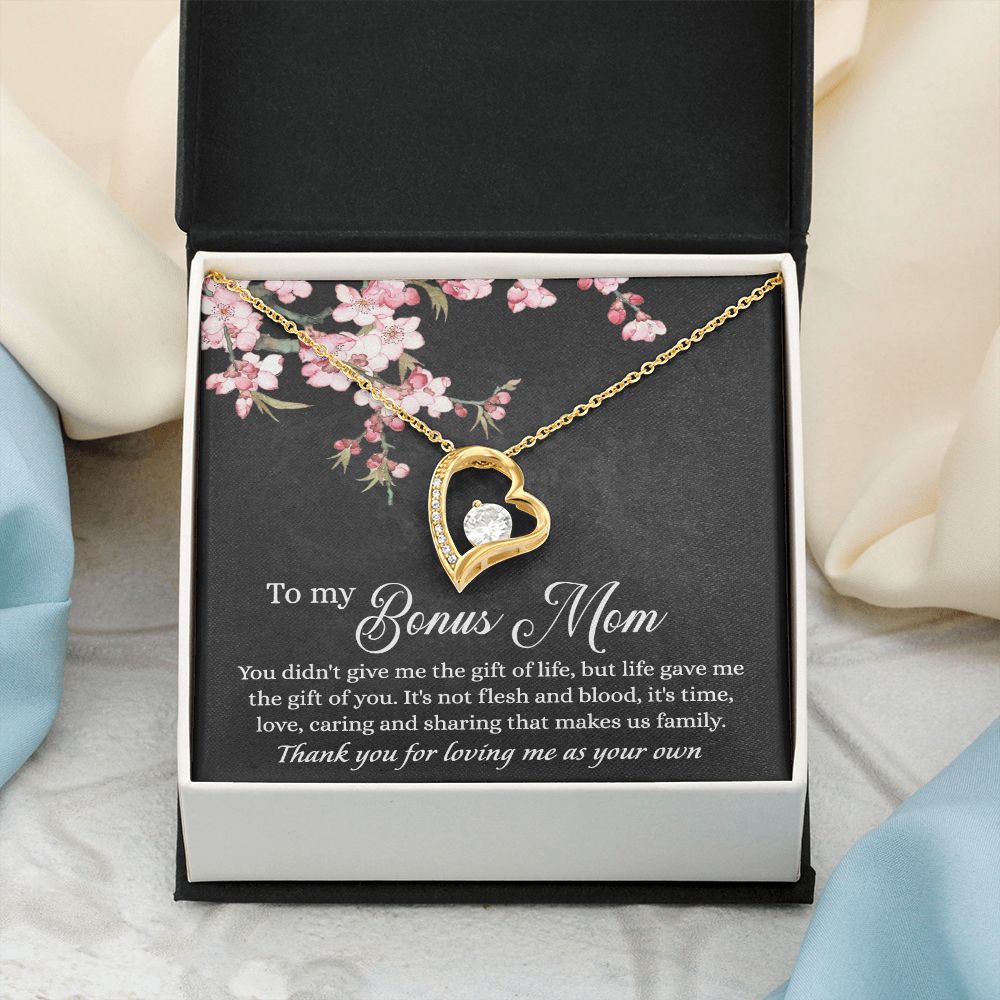 To My Bonus Mom Necklace, Gifts for Step Mom, Bonus Mom Necklace from Bonus Daughter Son, Necklaces for Women, Mothers Day Gift for Stepmom, Mother in Law Gift from Daughter in Law Forever Love Necklace
