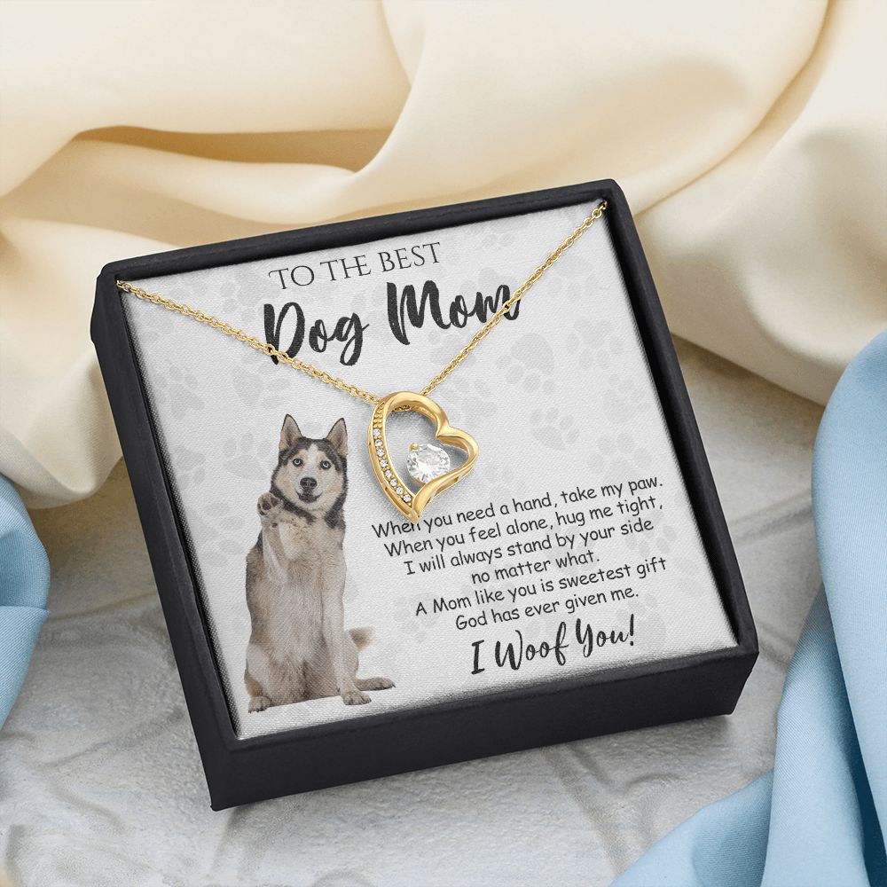 To The Best Husky Dog Mom Knot Necklace Mother's Day Gift , I Woof You Quote Gift Card, Message Card Jewelry For Dog Lovers, Necklace For Mom Forever Love Necklace