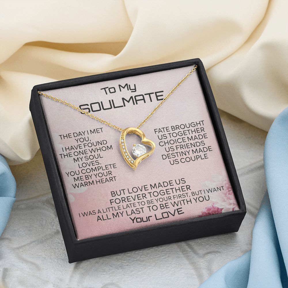 To My Soulmate Necklace for Women Birthday Christmas Jewelry Gifts For My Wife with Message Card Box Personalized Gift Present Pendant for Future Wife Soulmate Girlfriend Love 2 Forever Love Necklace