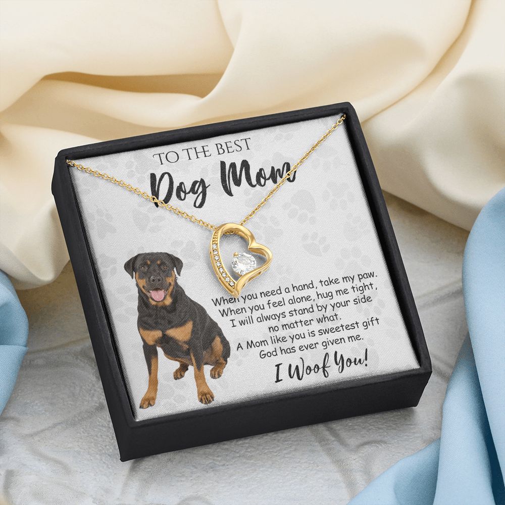 To The Best Rottweiler Dog Mom Knot Necklace Mother's Day Gift , I Woof You Quote Gift Card, Message Card Jewelry For Dog Lovers, Necklace For Mom Forever Love Necklace
