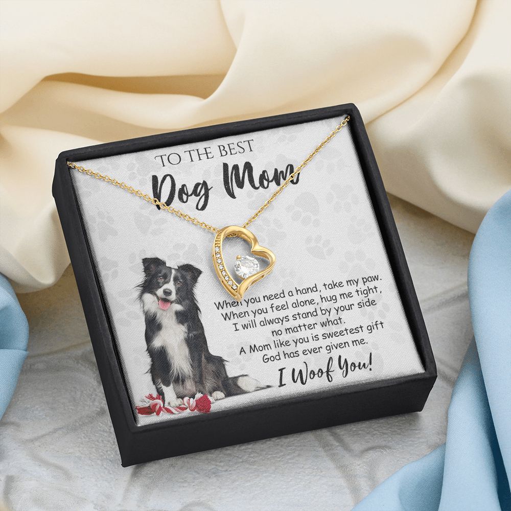 To The Best Border Collie Dog Mom Knot Necklace Mother's Day Gift , I Woof You Quote Gift Card, Message Card Jewelry For Dog Lovers, Necklace For Mom Forever Love Necklace