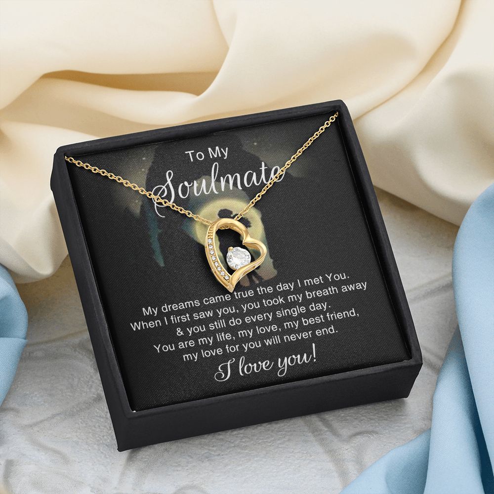 To My Soulmate Necklace for Women Birthday Christmas Jewelry Gifts For My Wife with Message Card Box Personalized Gift Present Pendant for Future Wife Soulmate Girlfriend Love 3 Forever Love Necklace