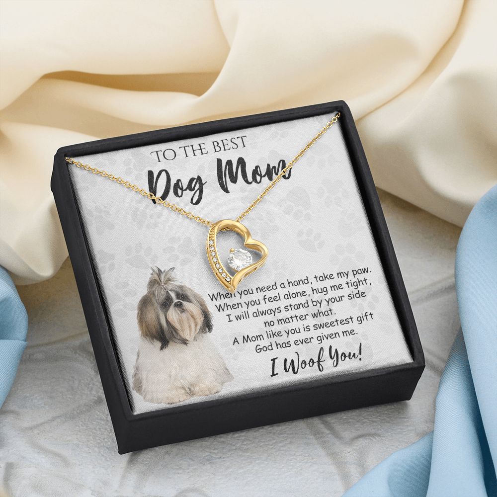 To The Best Shih Tzu Dog Mom Knot Necklace Mother's Day Gift , I Woof You Quote Gift Card, Message Card Jewelry For Dog Lovers, Necklace For Mom Forever Love Necklace