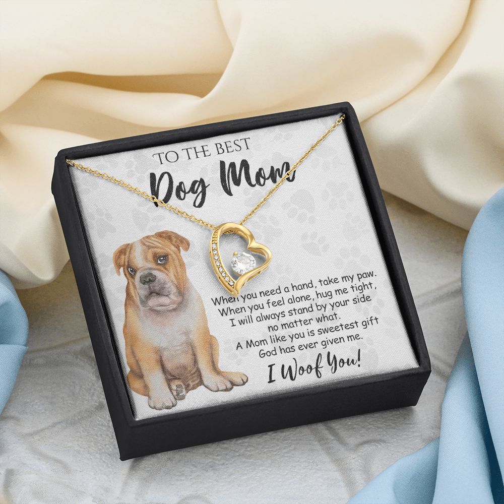 To The Best BullDog Mom Knot Necklace Mother's Day Gift , I Woof You Gift Card, Message Card Jewelry For Dog Lovers, Necklace For Mom Forever Love Necklace