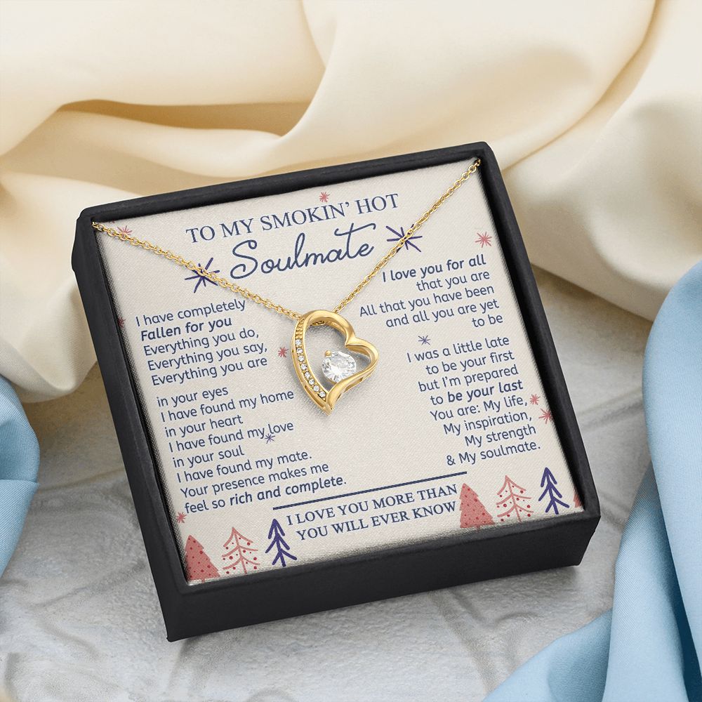 To My Smokin Hot Soulmate Necklace - Wife Gifts From Husband To My Wife Necklace, Gift for Her Romantic, Girlfriend Gifts Necklace for Wife from Men Includes Message Card and Gift Box 16 Forever Love Necklace