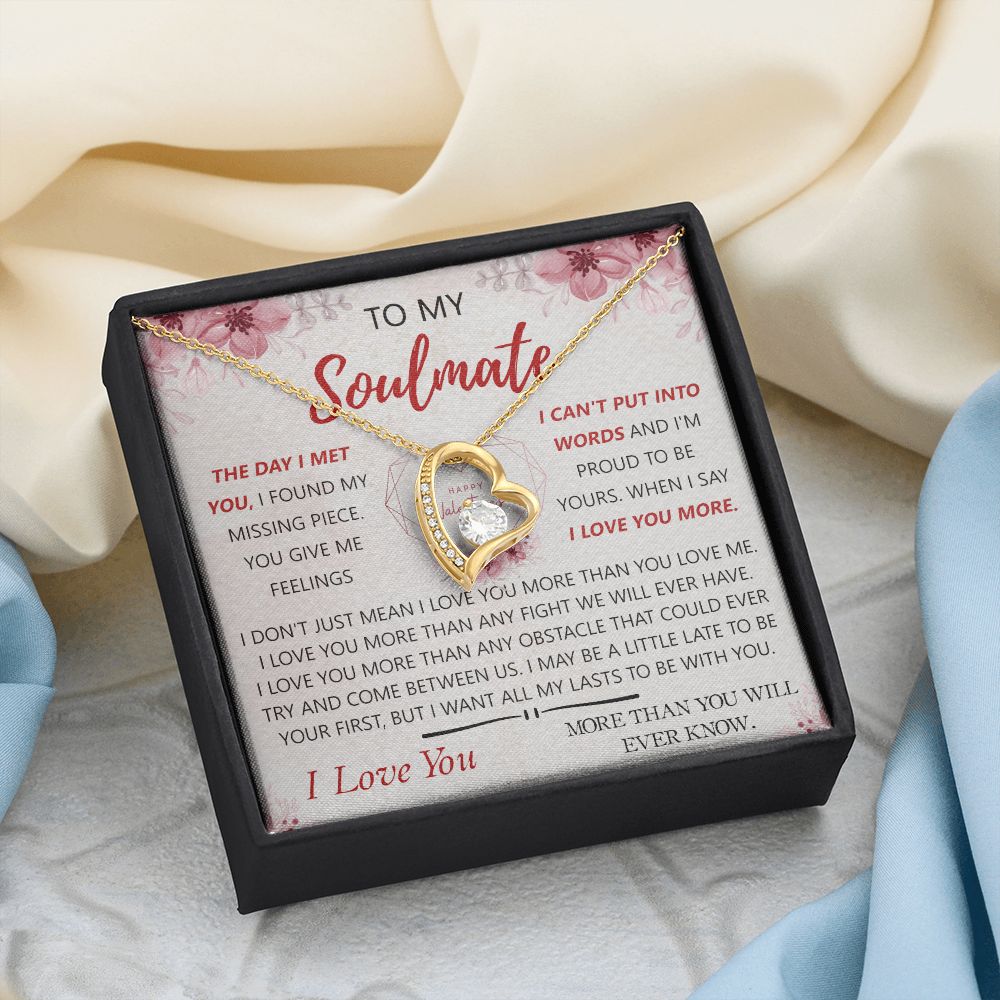To My Soulmate Necklace for Women Birthday Christmas Jewelry Gifts For My Wife with Message Card Box Personalized Gift Present Pendant for Future Wife Soulmate Girlfriend Love 23 Forever Love Necklace