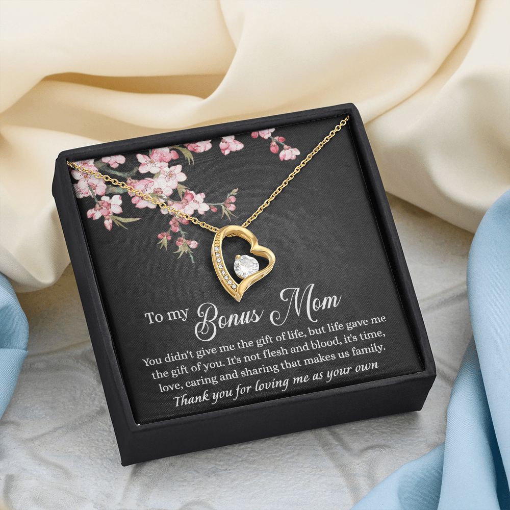To My Bonus Mom Necklace, Gifts for Step Mom, Bonus Mom Necklace from Bonus Daughter Son, Necklaces for Women, Mothers Day Gift for Stepmom, Mother in Law Gift from Daughter in Law Forever Love Necklace