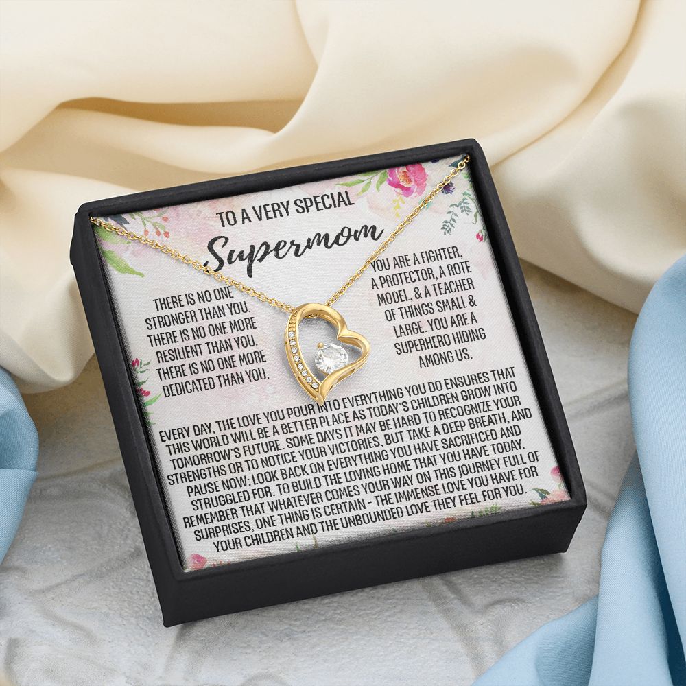 To Supermom Mom Necklace Gift for Single Mother Necklace Holiday, Christmas, Birthday Present for Single Mother, Super Mom, Mother's Day Gift Mom Jewelry for Women 301 Forever Love Necklace