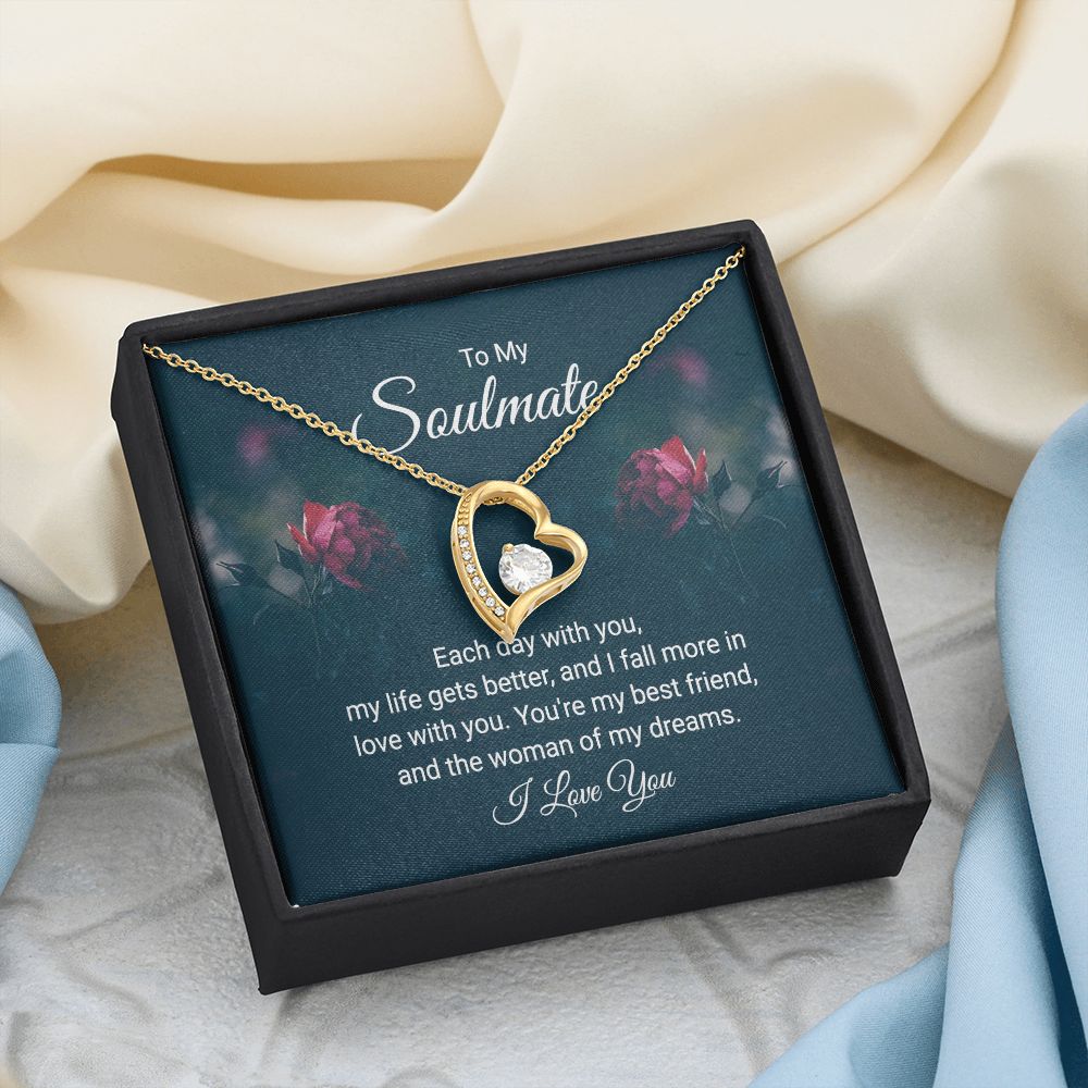 To My Soulmate Necklace for Women Birthday Christmas Jewelry Gifts For My Wife with Message Card Box Personalized Gift Present Pendant for Future Wife Soulmate Girlfriend Love 20 Forever Love Necklace