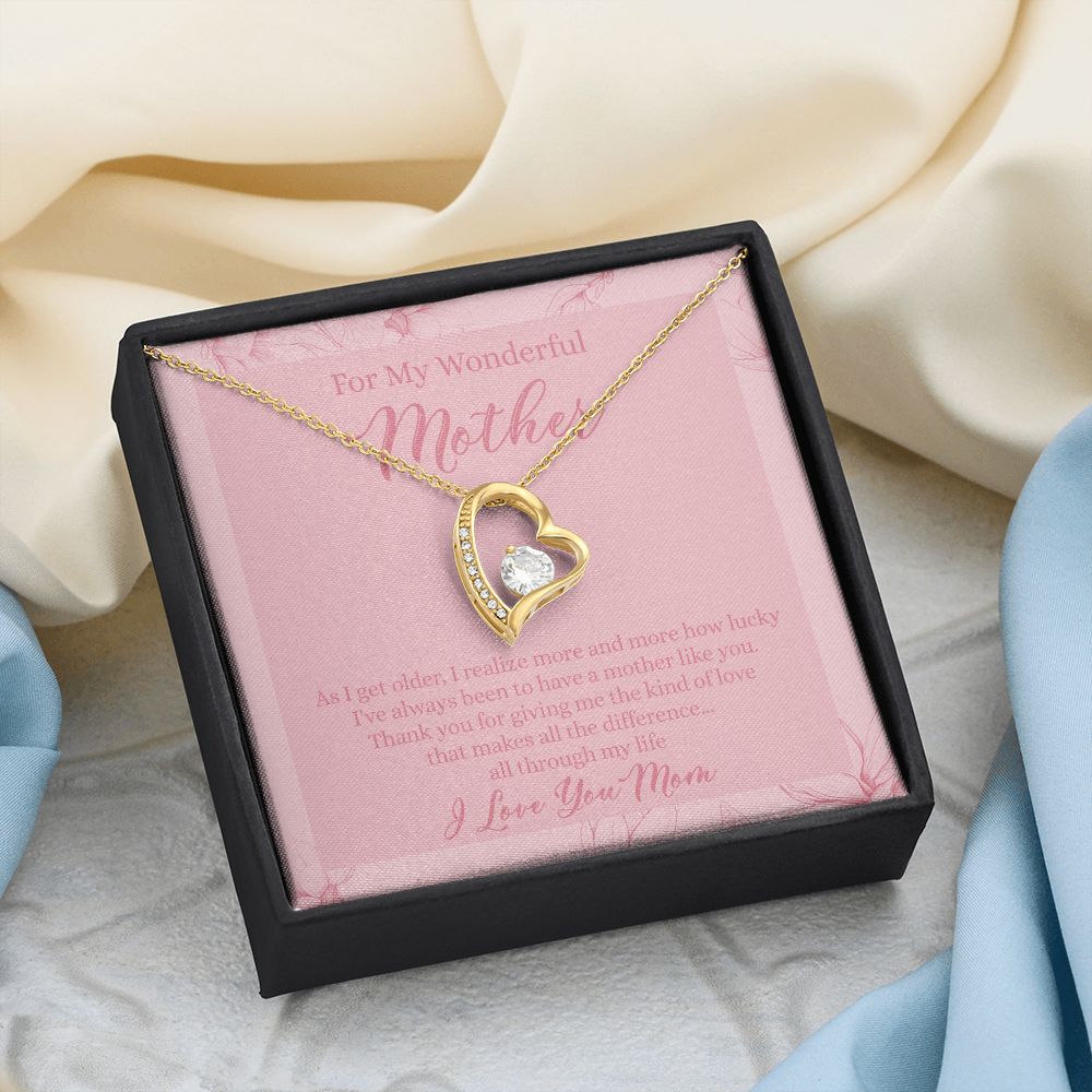 To My Wonderful Mother Necklace Message Card, Gift Box for Mom Birthday Gift From Daughter Mothers Day Necklace for Mom Gift From Daughter Mom Gifts For Wedding Mom Thank You Gift For Mom Forever Love Necklace
