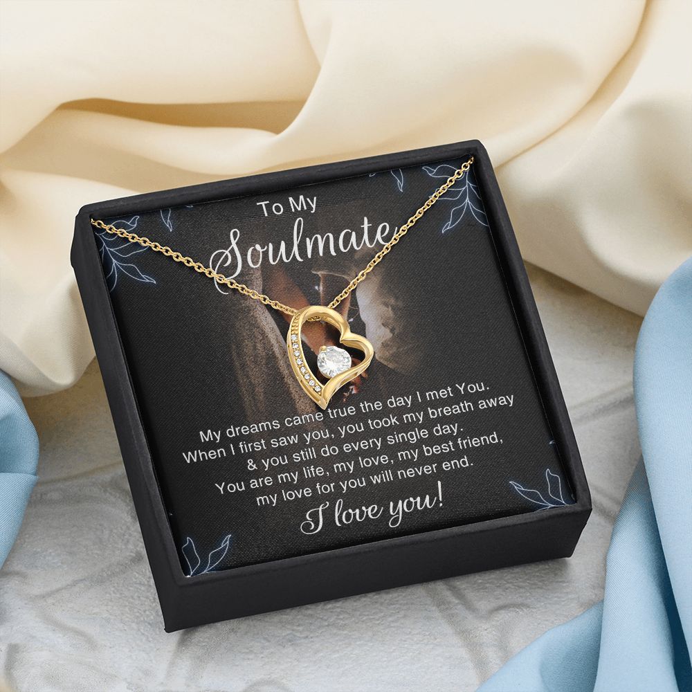 To My Soulmate Necklace for Women Birthday Christmas Jewelry Gifts For My Wife with Message Card Box Personalized Gift Present Pendant for Future Wife Soulmate Girlfriend Love 5 Forever Love Necklace