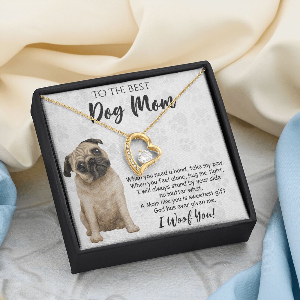 To The Best Pug Dog Mom Knot Necklace Mother's Day Gift , I Woof You Quote Gift Card, Message Card Jewelry For Dog Lovers, Necklace For Mom Forever Love Necklace