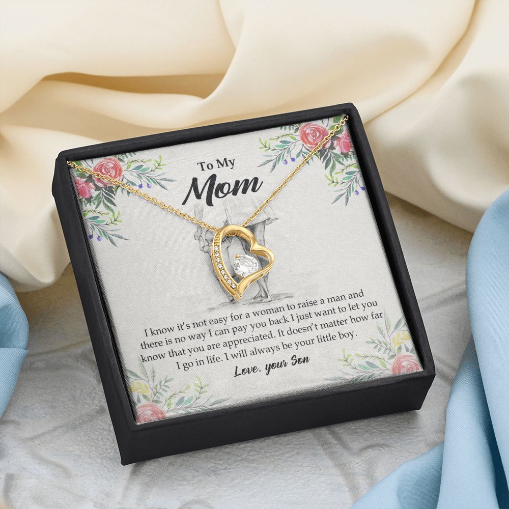 To My Mom Necklace Pendant Gift From Son And Happy Mother's Day Gift For Mom Birthday, Anniversary Your Little Boy Forever Love Necklace