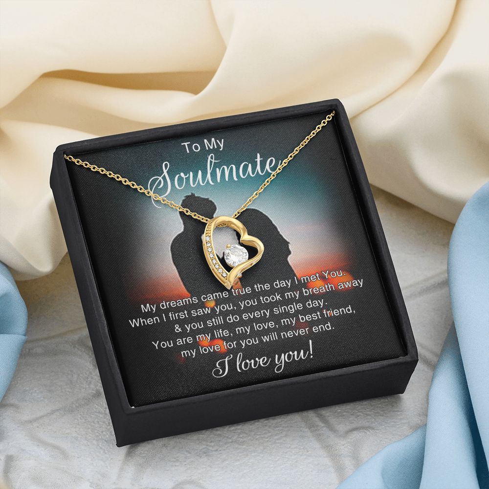 To My Soulmate Necklace for Women Birthday Christmas Jewelry Gifts For My Wife with Message Card Box Personalized Gift Present Pendant for Future Wife Soulmate Girlfriend Love 4 Forever Love Necklace