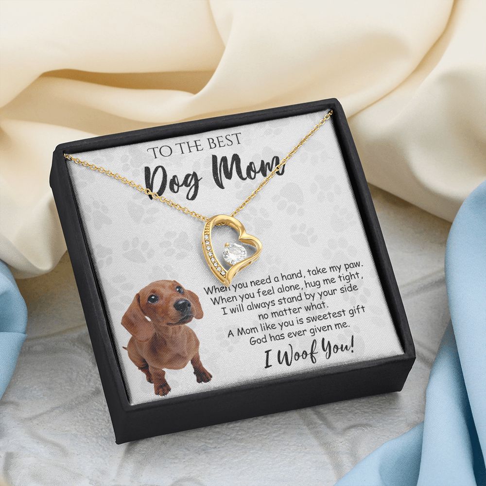 To The Best Dachshund Dog Mom Knot Necklace Mother's Day Gift , I Woof You Quote Gift Card, Message Card Jewelry For Dog Lovers, Necklace For Mom Forever Love Necklace