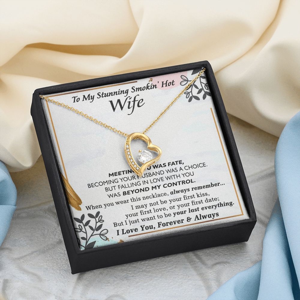 To My Smokin Hot Wife Necklace, Wedding Anniversary Jewelry For Women, Necklace For Wife from Husband, Gifts For Wife Birthday Gifts Necklace, Jewelry With Message Card In A Gift Box Forever Love Necklace