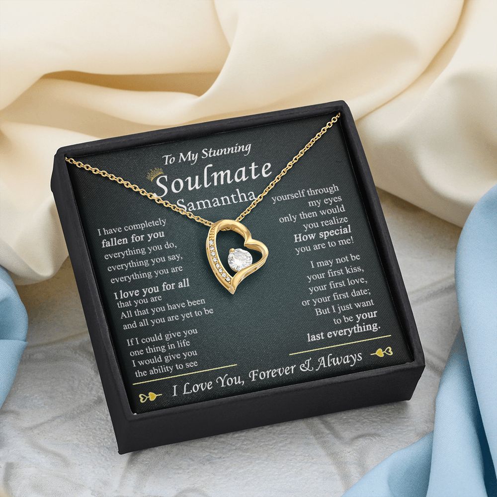 To My Soulmate Necklace for Women Birthday Valentines Day Jewelry Gifts For My Wife with Message Card Box Personalized Gift Present Pendant for Future Wife Soulmate Girlfriend Love 1 Forever Love Necklace