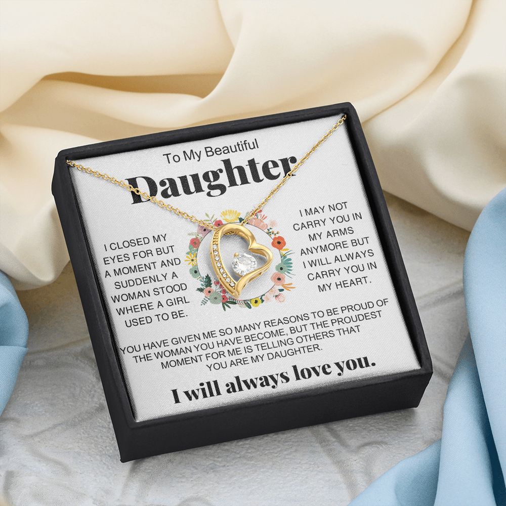 Jewelry Pendant Present for Daughter, To My Daughter Gift Necklace from Mom, Mother Daughter Gift Ideas, Birthday Christmas Gift Graduation Gifts for Daughters, Mother and Daughter Necklace 16 Forever Love Necklace