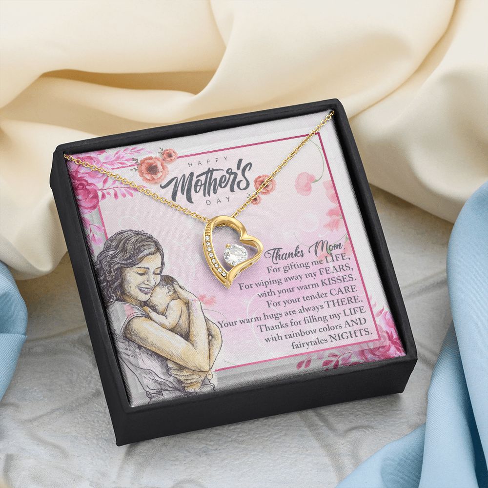 To My Mom, Mother Necklace Pendant Gift From Daughter Or Son Thanks Mom For Gifting Me Life With Message Card Gift For Mom Forever Love Necklace