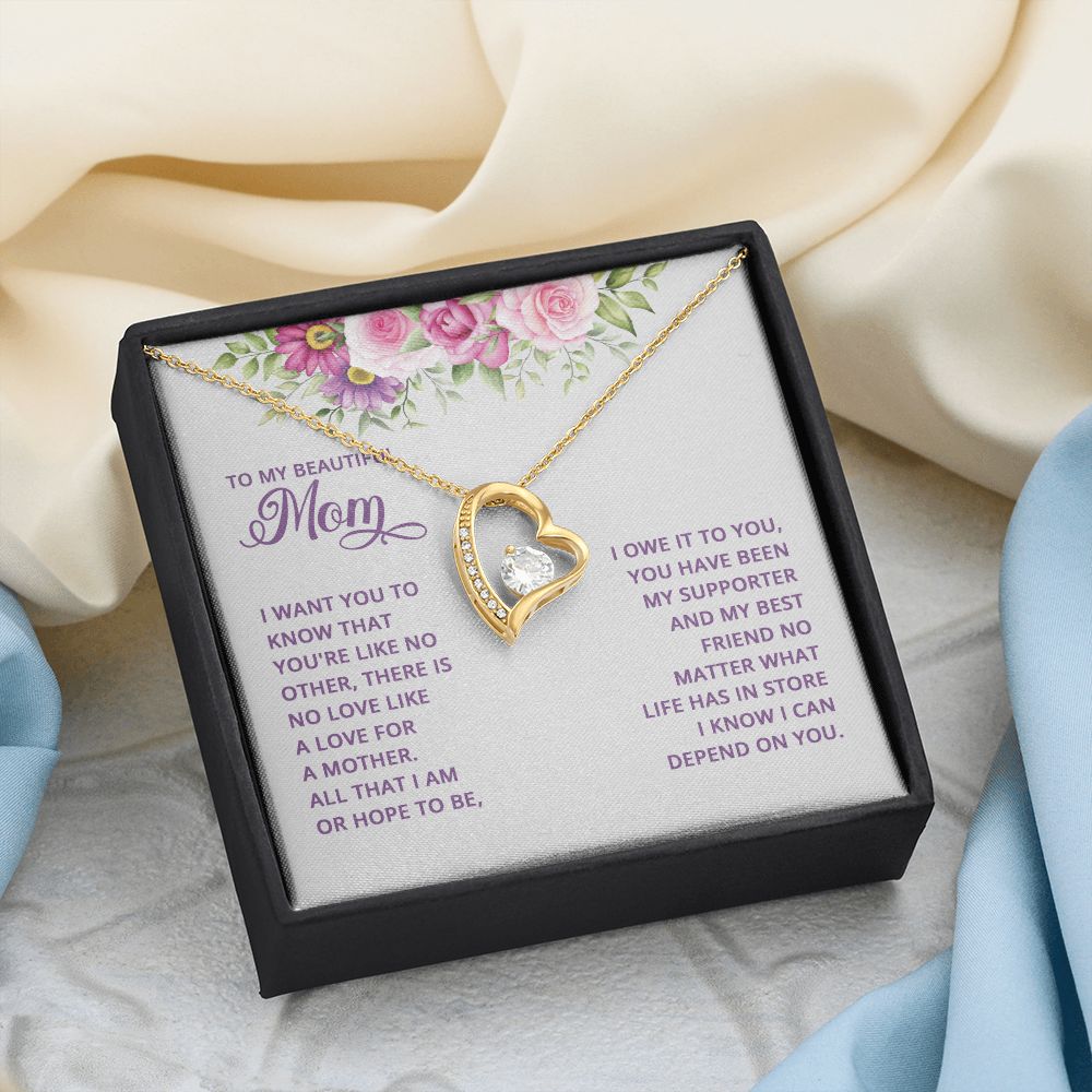Mom Necklace Gifts for Mom from Daughter to Mom Gifts for Mothers Day from Daughter, To My Mom Necklace from Daughter to Mom Birthday Gifts Necklace with Message Card and Gift Box17 Forever Love Necklace