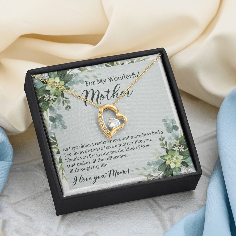 To My Wonderful Mother Necklace Message Card, Gift Box for Mom Birthday Gift From Daughter Mothers Day Necklace for Mom Gift From Daughter Mom Gifts For Mom Thank You Gift For Mom Forever Love Necklace