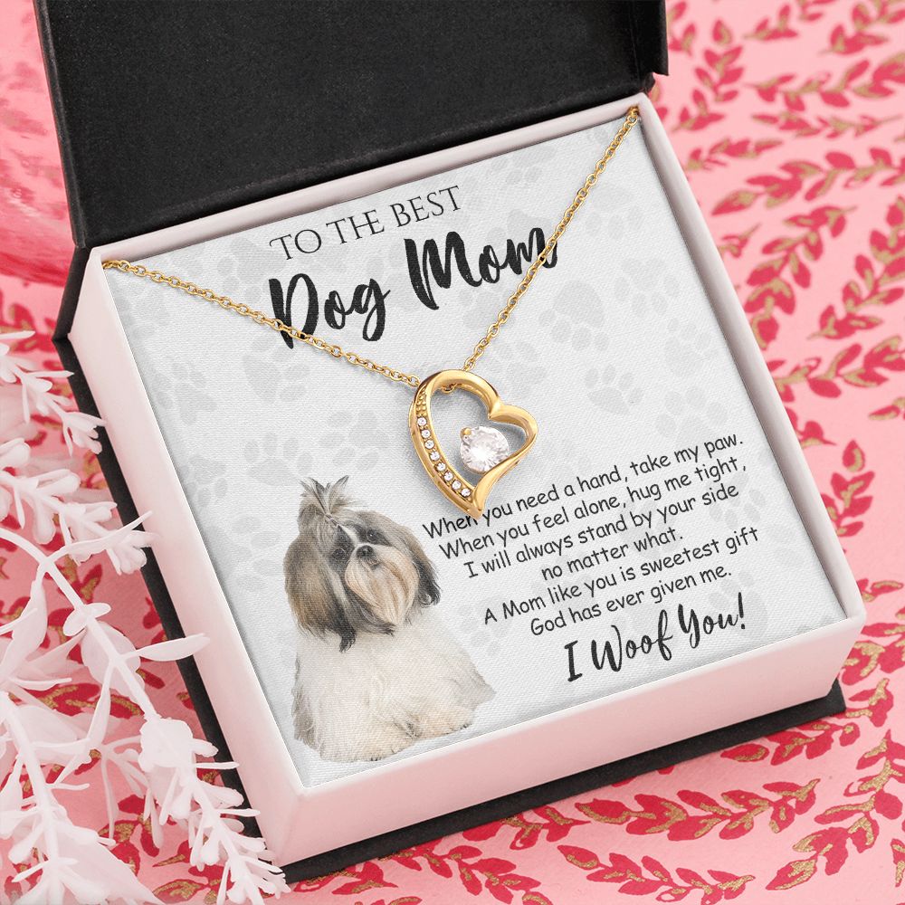 To The Best Shih Tzu Dog Mom Knot Necklace Mother's Day Gift , I Woof You Quote Gift Card, Message Card Jewelry For Dog Lovers, Necklace For Mom Forever Love Necklace