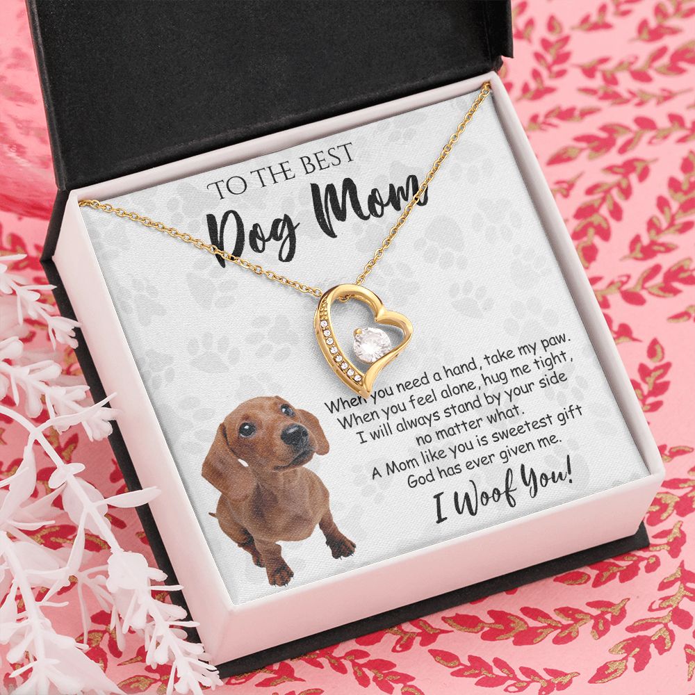 To The Best Dachshund Dog Mom Knot Necklace Mother's Day Gift , I Woof You Quote Gift Card, Message Card Jewelry For Dog Lovers, Necklace For Mom Forever Love Necklace