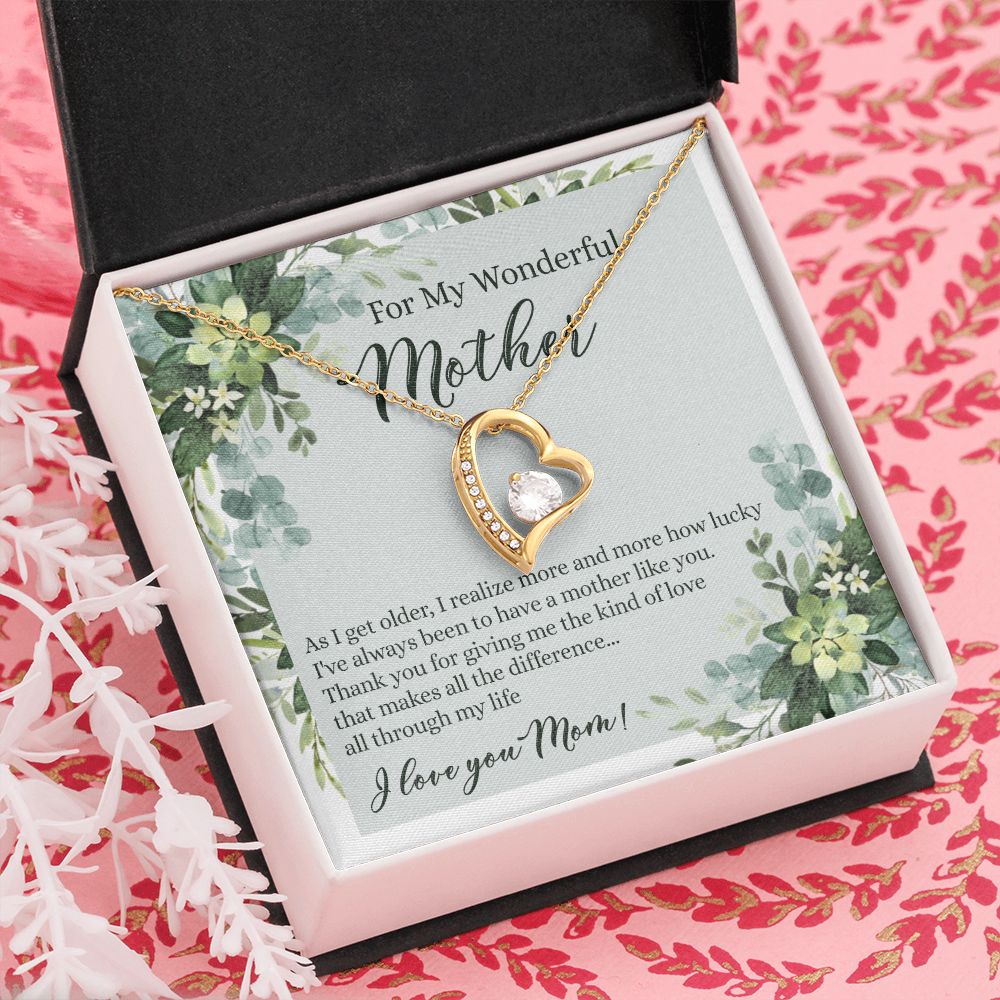To My Wonderful Mother Necklace Message Card, Gift Box for Mom Birthday Gift From Daughter Mothers Day Necklace for Mom Gift From Daughter Mom Gifts For Mom Thank You Gift For Mom Forever Love Necklace