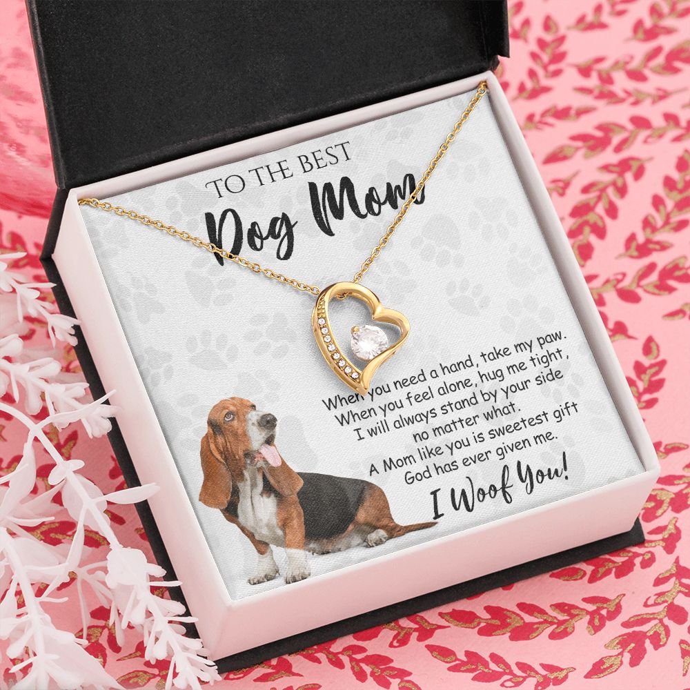 To The Best Basset Hound Dog Mom Knot Necklace Mother's Day Gift , I Woof You Quote Gift Card, Message Card Jewelry For Dog Lovers, Necklace For Mom Forever Love Necklace