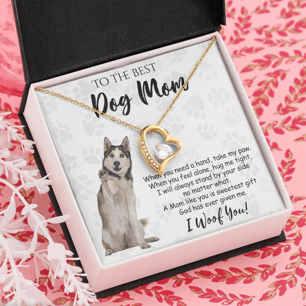 To The Best Husky Dog Mom Knot Necklace Mother's Day Gift , I Woof You Quote Gift Card, Message Card Jewelry For Dog Lovers, Necklace For Mom Forever Love Necklace
