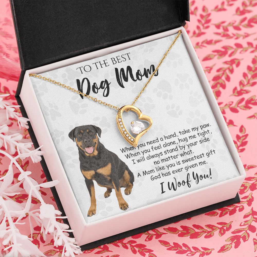 To The Best Rottweiler Dog Mom Knot Necklace Mother's Day Gift , I Woof You Quote Gift Card, Message Card Jewelry For Dog Lovers, Necklace For Mom Forever Love Necklace
