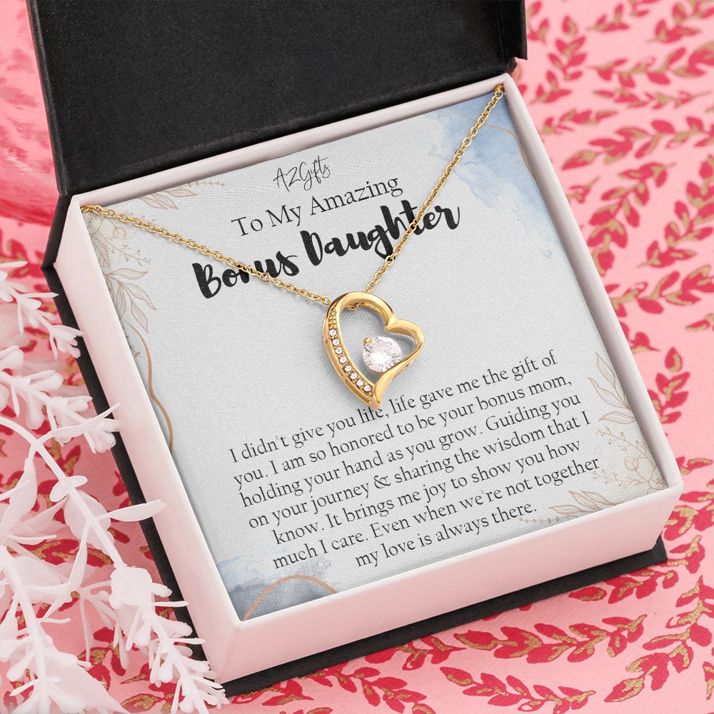 Bonus Daughter Gifts From Stepdad, Step Daughter Gifts From Stepmom, Stepdaughter Gifts From Stepdad, Father Stepdaughter Necklace, To My Bonus Daughter Necklaces, Christmas Gifts For Bonus1 Forever Love Necklace