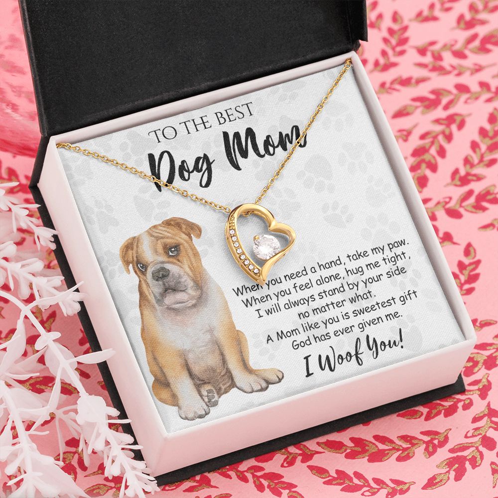 To The Best BullDog Mom Knot Necklace Mother's Day Gift , I Woof You Gift Card, Message Card Jewelry For Dog Lovers, Necklace For Mom Forever Love Necklace